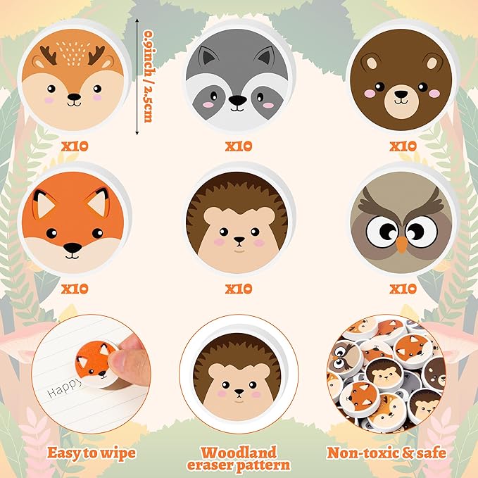 Woodland Animals Mini Eraser for Kids - Image 2
