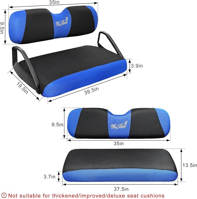 Golf Cart Seat Covers Front and Rear Seat Covers Fit for EZGO TXT RXV Club Car DS 2000-Up Front Seat Cover Aftermarket Back Seat Cushion Cover Black&Blue