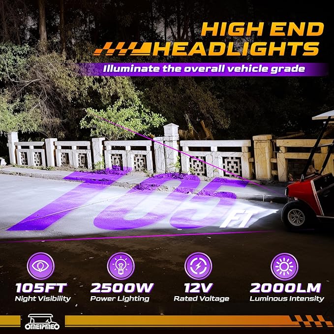 Club Car DS LED Headlight Kit, High Brightness Golf Cart LED Headlights, 12V Golf Cart Head lights for Club Car DS 1993-UP Gas&Electric Golf Carts, Street Legal, Non-OEM, Cutout Required