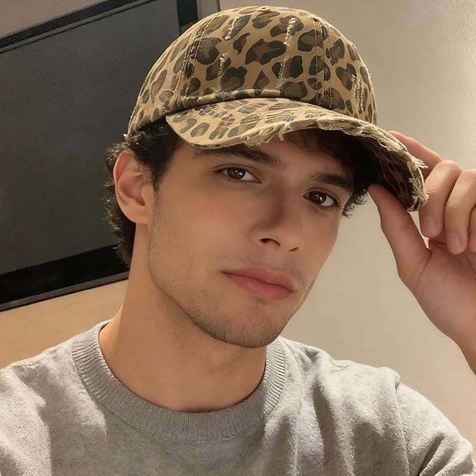 Baseball Hats for Women Men Adjustable Leopard Print Dad Trucker Hat Cotton Sun Protection Caps Sports Golf Medium