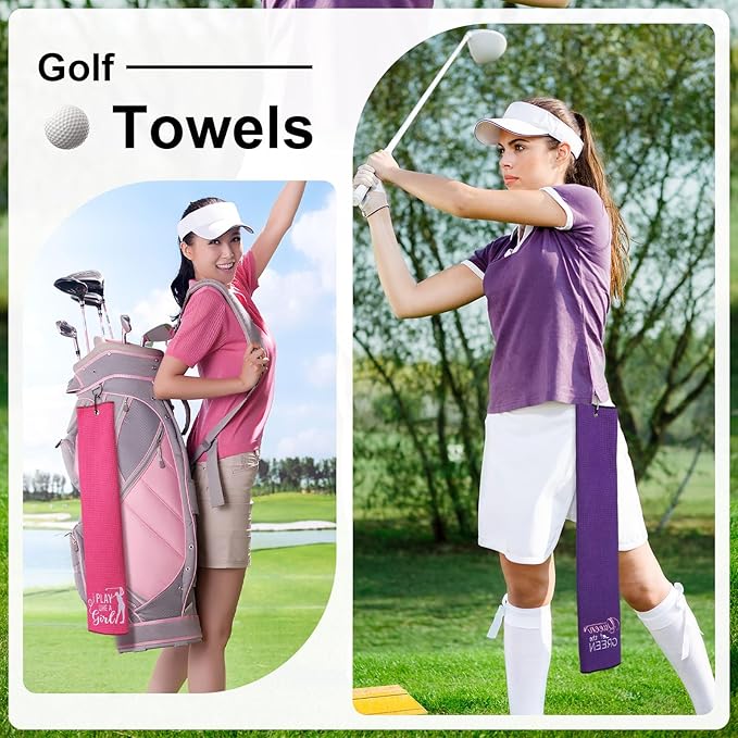 Moukeren 6 Pcs Funny Golf Towel for Women Mom Embroidered Ball Towel Gift Swing Swear 16 x 24 Microfiber Waffle for Golf Bag with Clip Accessories for Grandma Aunt Girlfriend Retirement Present
