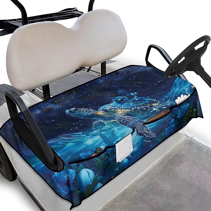 Golf Cart Seat Covers, Universal Golf Cart Seat Towel Blanket with 4 Front Pockets & Nonskid Bottom Fits for Club Car 2 Person Seats Golf Carts