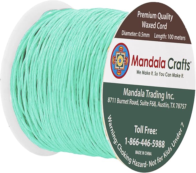 Mandala Crafts 0.5mm 109 Yards Aqua Cotton Waxed Cord - Image 2