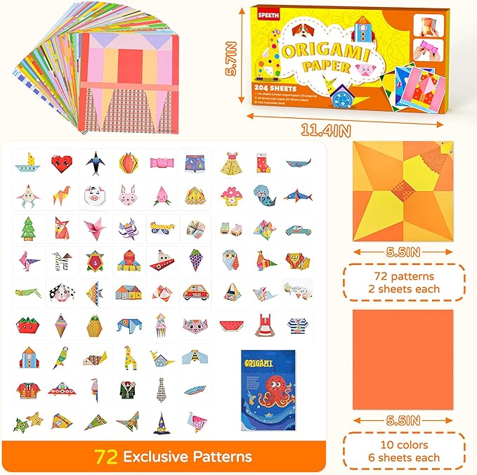 Craft Origami Paper for Kids, 204 Sheets Colorful Folding Paper - Image 3