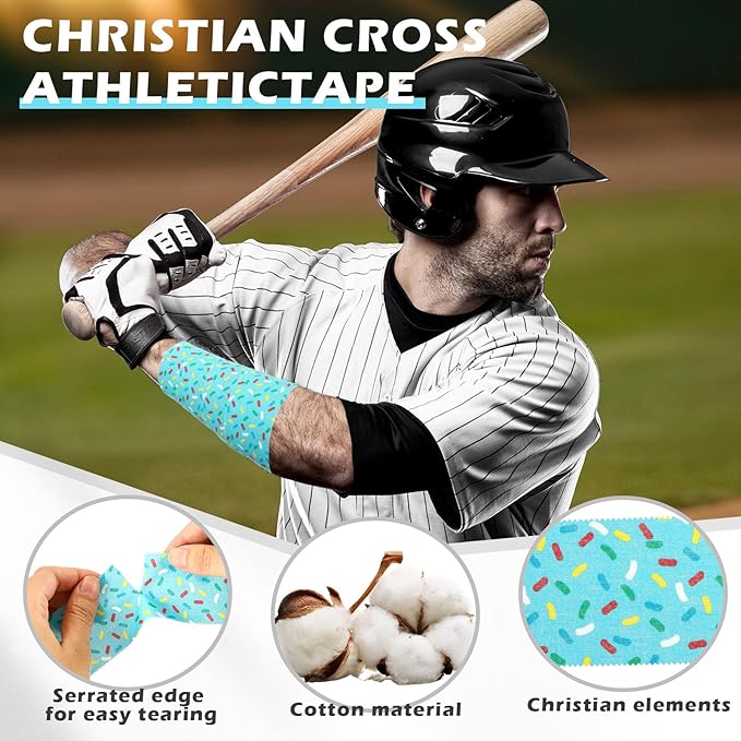 TrelaCo 1 Pcs Wrist Tape Baseball Cross Christian Athletic Tape 2in x 23ft Sports Wrap Cotton for Football Hockey Soccer Baseball Fingers Ankles Wrist Injury Wrap (Colorful Dots,Blue)