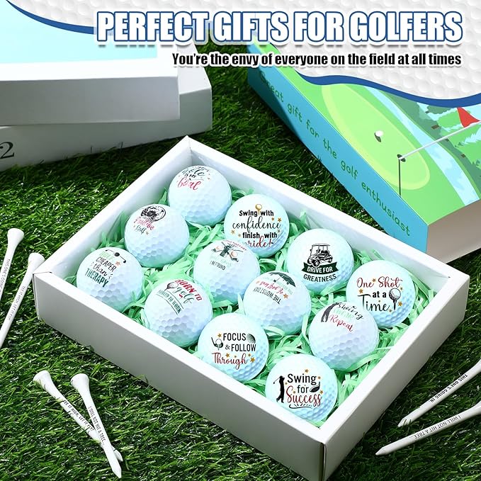 MiniInflat 19 Pcs Funny Golf Balls Set for Kids Adults Includes 12 Emoticon Practice Balls 6 Tees and Gift Box Novelty Golf Accessories for Men Women Birthday
