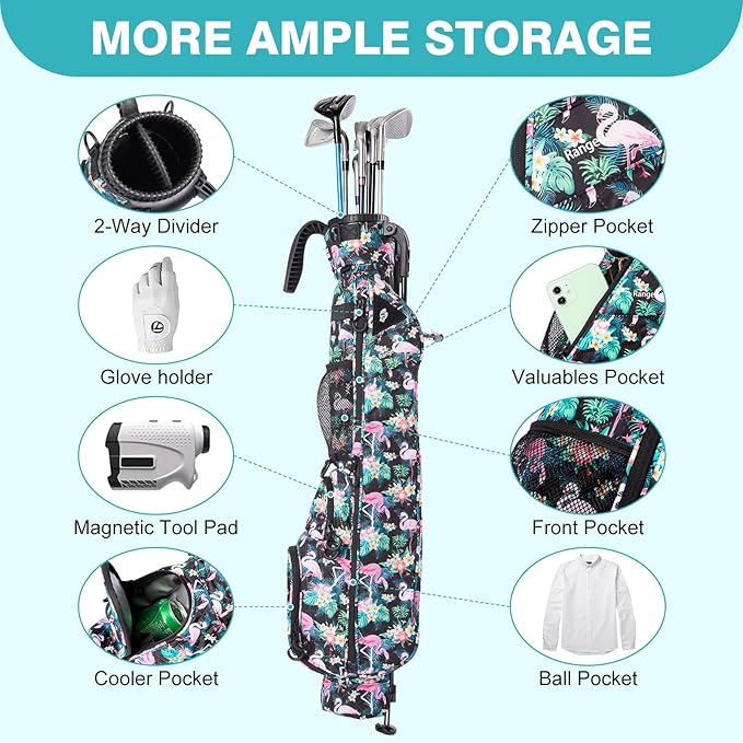 Sunday Golf Bag with Strap & Stand, Lightweight Golf Stand Bags with Two-Way Divider/Cooler Pocket, Golf Club Bags Holds 5-6 Clubs for Driving Range, Par 3 and Standard Courses