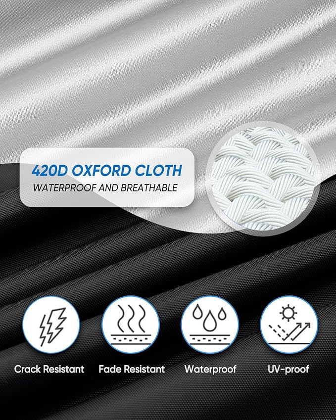 NEVERLAND Golf Cart Cover 4 Passenger - Outdoor Waterprood Golf Cart Covers, 420D Club Car Covers with Air Vent Compatible with EZGO Yamaha Club Car 4 Seat (Up to 112 Inch)-Black+Sliver
