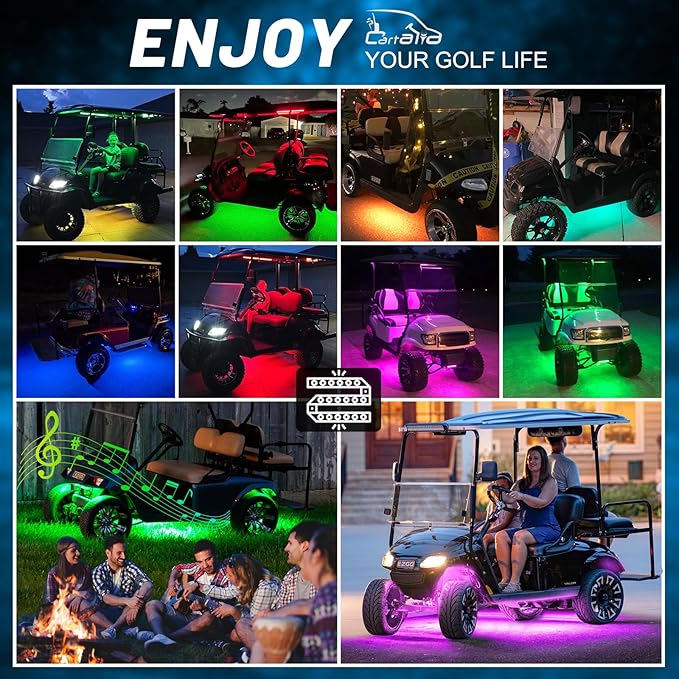 Golf Cart Underbody and Canopy LED Lights 6Pcs, 12V - 80V Input Golf Cart Underglow Light Kit Bluetooth APP Control for EZGO Club Car Yamaha, Music Mic Sync Modes (Included Voltage Reducer)