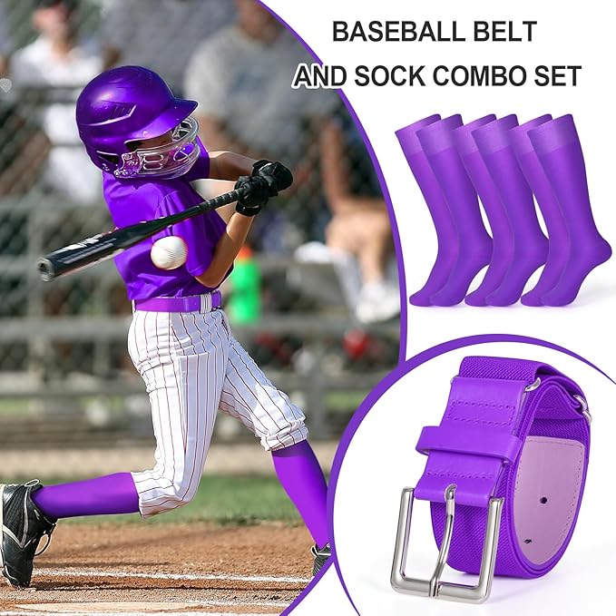 XZQTIVE 3 Pairs of Baseball Softball Socks and 1 Baseball Softball Belt Combo Set Knee-High Soccer Socks for Kids Youth Adult