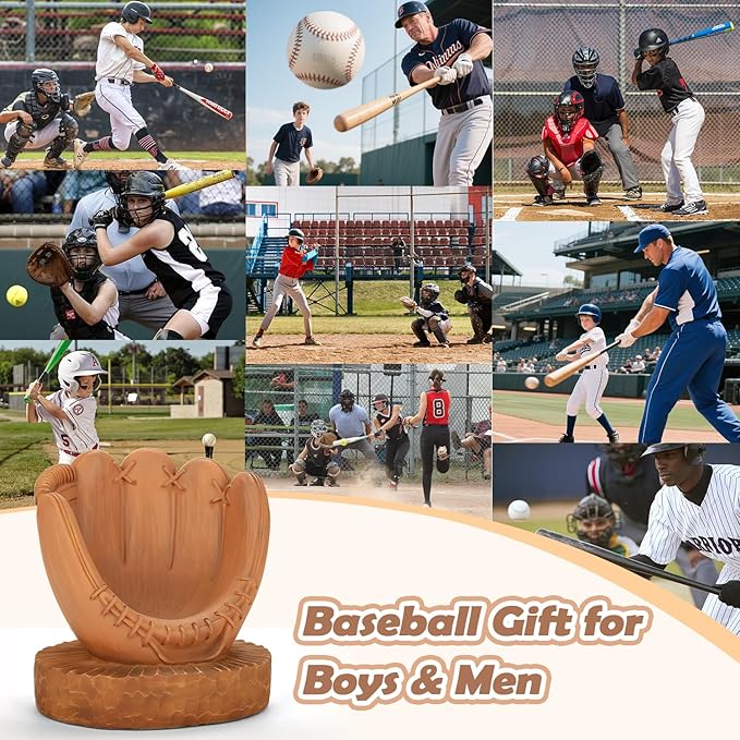 Baseball Holder Baseball Display Set: Baseball Glove Ball Holder Baseball Gifts for Boys,Sons, Men, Team Player,Resin Baseball Stand Baseball Collector Memorabilia Gift Baseball Themed Decor