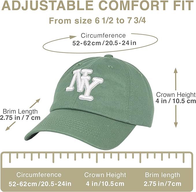 NY 3D Embroidered Cotton Dad Hat – New York Baseball Cap, Adjustable Metal Buckle Strap, Unstructured Low-Profile Style