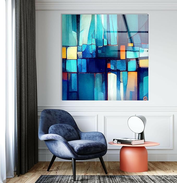 My Photostation.com 48Wx32H'' Blue Vibrant Stained Glass Wall ArtTempered Glass - Image 3