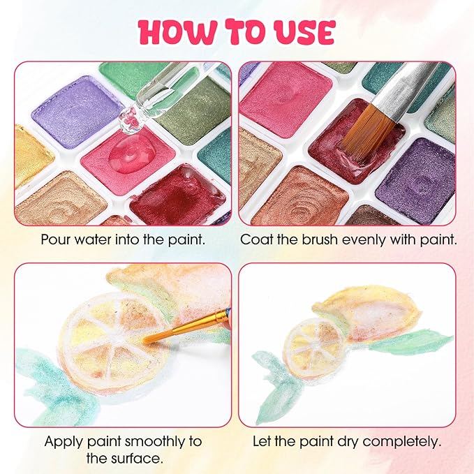 Nuanchu 12 Sets Metallic Watercolor Paint Set 20 Colors Glitter Solid Water - Image 4