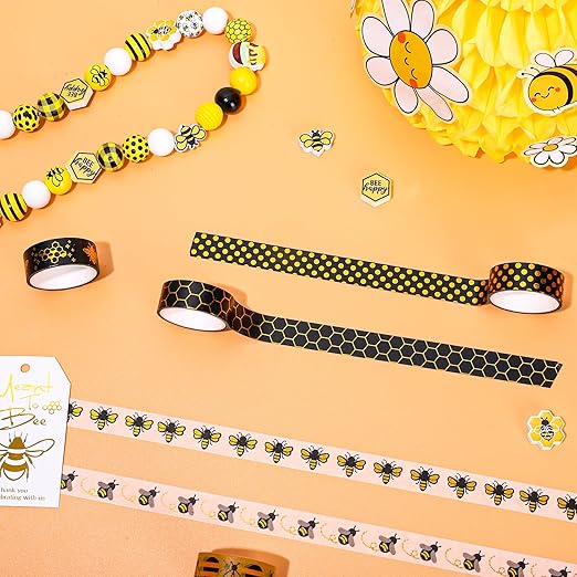 Whaline 12 Rolls Bee Washi Tape Foil Gold Honey Bee Washi Masking Tape 15mm - Image 4