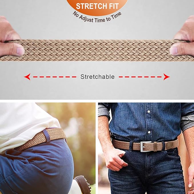 BULLIANT Belt for Men 2Pack,Mens Gift Stretch Braided Web Belt Elastic for Casual Golf Jeans,1 3/8"