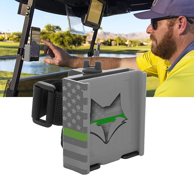 DESERT FOX GOLF Phone Caddy – American Flag Golf Cart Phone Holder – Secure Velcro Mount, One-Hand Access, Universal Fit, Patriotic Golf Accessories (Green Line)