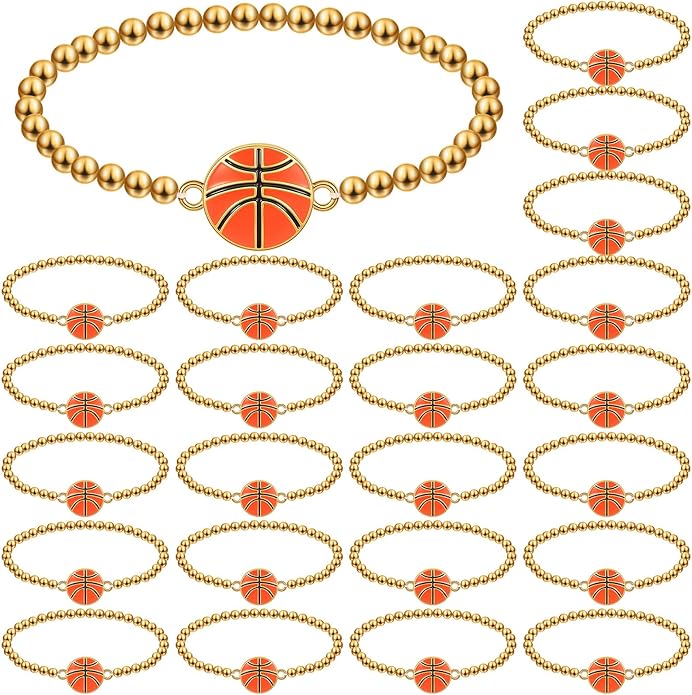 Tondiamo 24 Pcs Cheer Baseball Softball Soccer Basketball Football Tennis Bracelets Gifts Bulk Beaded Stretch Bracelets Charm Gifts Sport Jewelry Party Favors Supplies