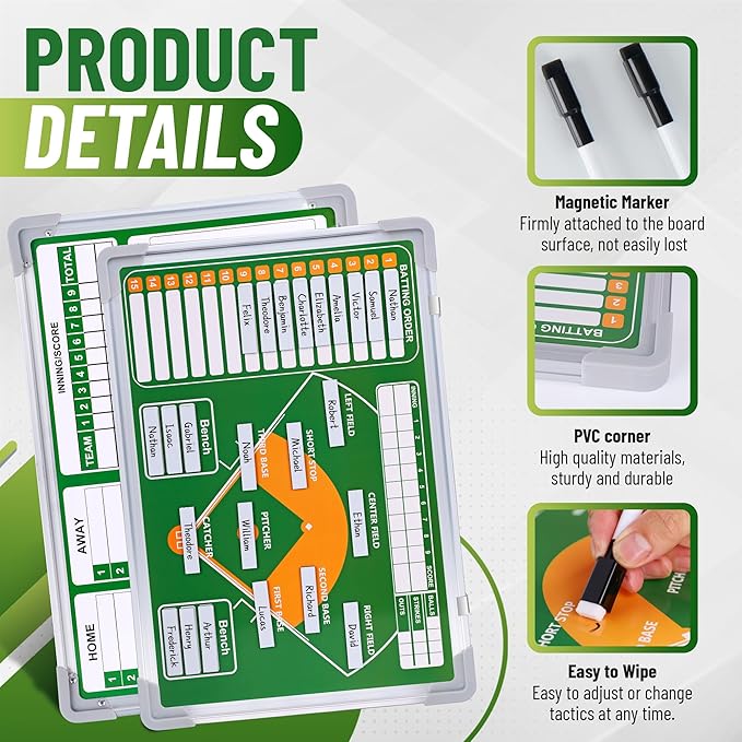 ZPU Magnetic Baseball Lineup Board for Dugout, Baseball/Softball Clipboard for Coaches, Baseball Coaching Board with Dry Erase, Marker pens, Lineup Cards, Magnets & Storage Bag