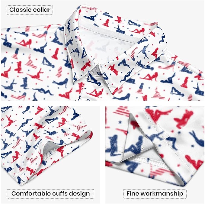 Golf Polo Shirts for Men Funny Print Short Sleeve Golf Shirts Performance Golf Polos