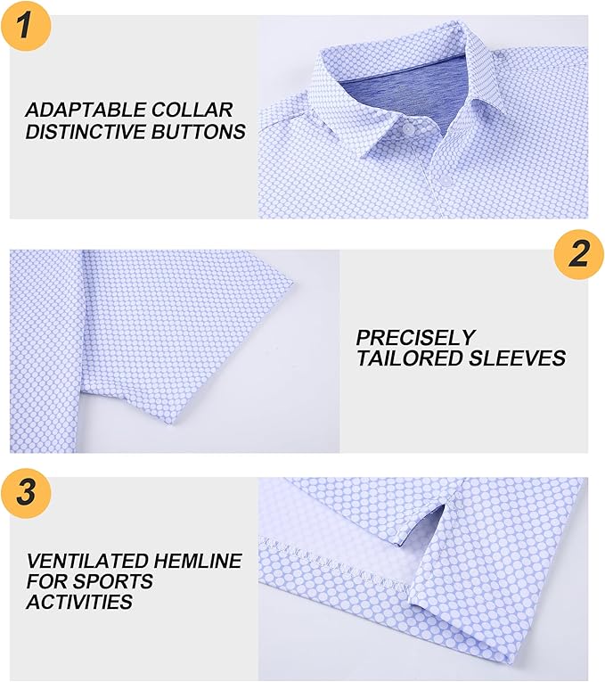 Damipow Premium Golf Shirts for Men Dry Fit Performance Polo Short Sleeve Collared Shirt