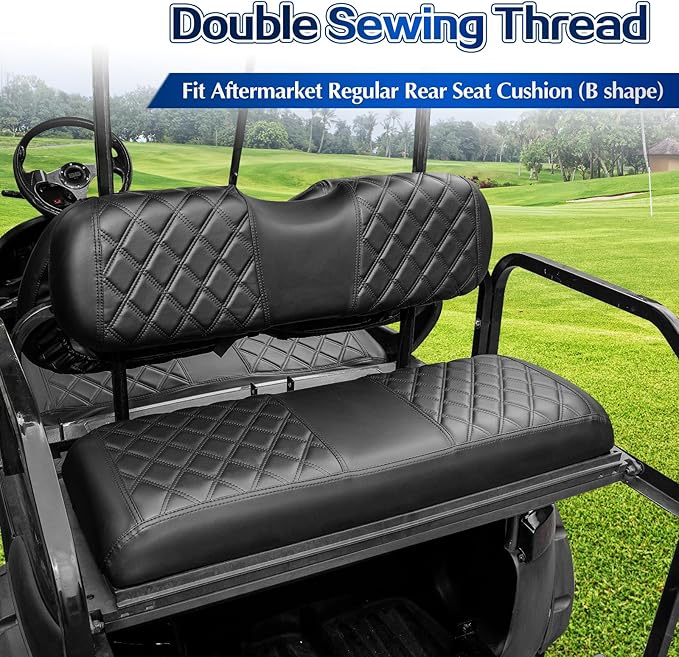 NOKINS 4PCS Golf Cart Diamond Seat Covers Kit,Front and Rear Seat Covers for Club Car Precedent/EZGO TXT/Yamaha Original Regular Seat Cushion (Black&Black Stitching, Club Car Precedent)