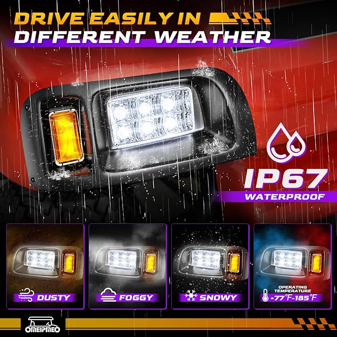Club Car DS LED Headlight Kit, High Brightness Golf Cart LED Headlights, 12V Golf Cart Head lights for Club Car DS 1993-UP Gas&Electric Golf Carts, Street Legal, Non-OEM, Cutout Required