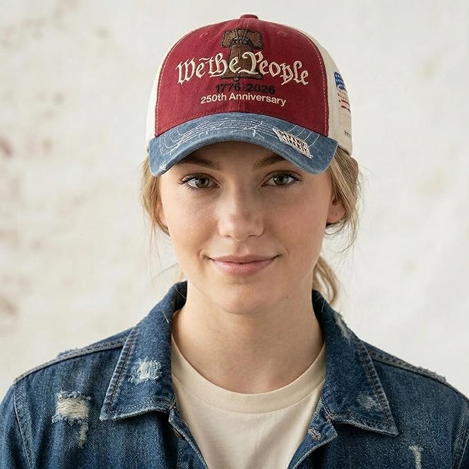 USA 250th Anniversary Hat, Adjustable 250th Anniversary Printed Patriotic Baseball Caps, Tribute Retro Washed Hat