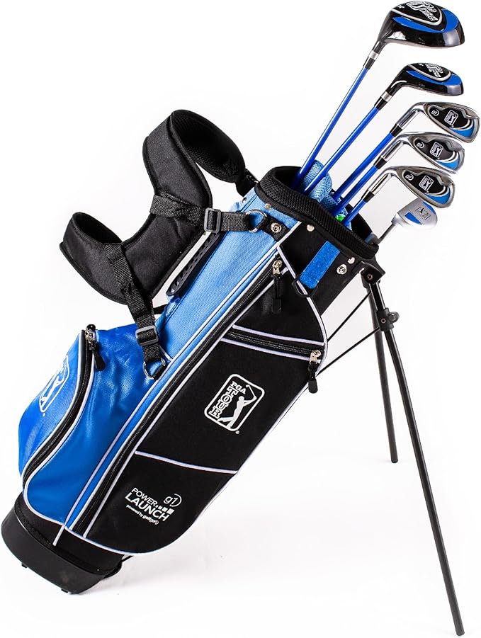 PGA Tour Youth Golf Club Set for Ages 5-15+ (3’5”-5’10”), Right and Left-Handed Kids Golf Sets – Beginner Junior Golf Clubs with Lightweight Stand Bag, Mallet Putter, Hybrid, Driver