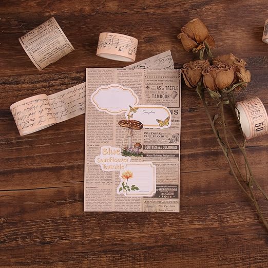 Dizdkizd Washi Tape Set, 12 Rolls Antique Masking Tape Washi Tape Map Newspaper - Image 6