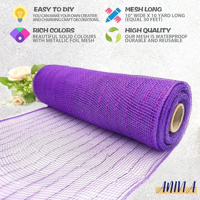 Anivia Deco Mesh Ribbon, 10inch x 30 Feet Each Roll Metallic Foil Mesh Ribbon - Image 3