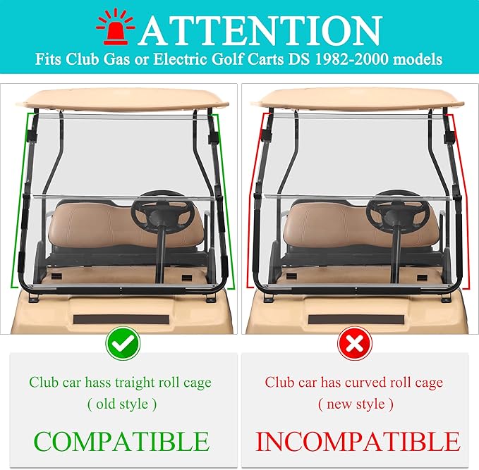 10L0L Foldable Golf Cart Windshield for Club Car DS 1982-2000 (Gas & Electric) - Tinted UV Protection, Impact Resistant Acrylic, Lightweight (Clear)