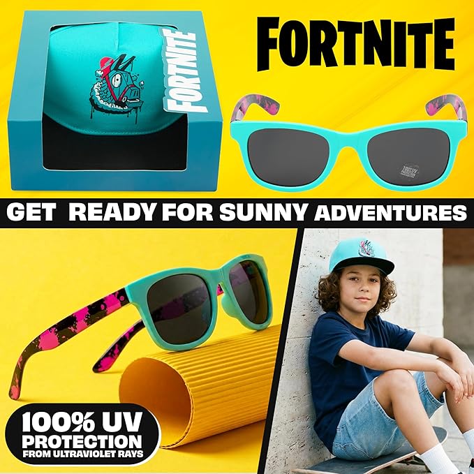 Spongebob | Minecraft | Fortnite | Super Mario | Kids Baseball Cap & Sunglasses with UV Protection, Gifts for Boys