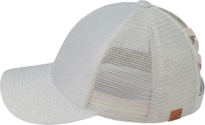 C.C Ponycap Messy High Bun Ponytail Adjustable Glitter Mesh Trucker Baseball Cap