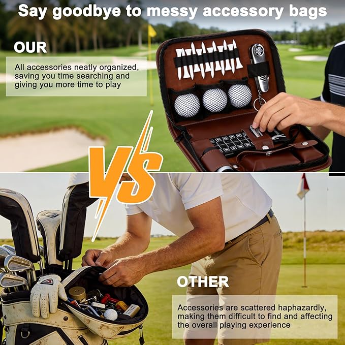 Complete Golf Accessories Kit, Golf Gifts for Men and Women - 8-Piece Set with Leather Case | Rangefinder, Balls, Tees, Multi-Tool | Beginner to Pro Golf Essentials