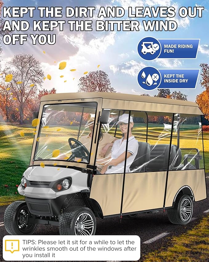 moveland Golf Cart Enclosure, Waterproof 600D Polyester w/Clear PVC Windshield, Compatible with EZGO Golf Carts (Fits 2 & 6 Passenger Models)