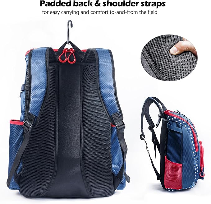 Baseball Bag for Youth & Adult with 4 Bat Sleeves - Softball Bat Bag with Shoe Compartment - Baseball Backpack for T-Ball, Softball Equipment, Baseball Gear, Baseball Bags for Boys 8-12