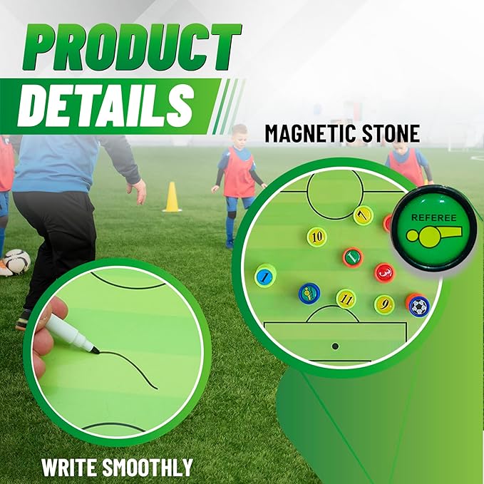 ZPU 27 Picese Soccer Board Magnets, Soccer Magnets Set with 2 Dry Erase Black Marker Pens, 2 Red Marker Pens, 1 Storage Bag, Tactics Strategy Board Coaches Clipboard Accessories (Board NOT Included)