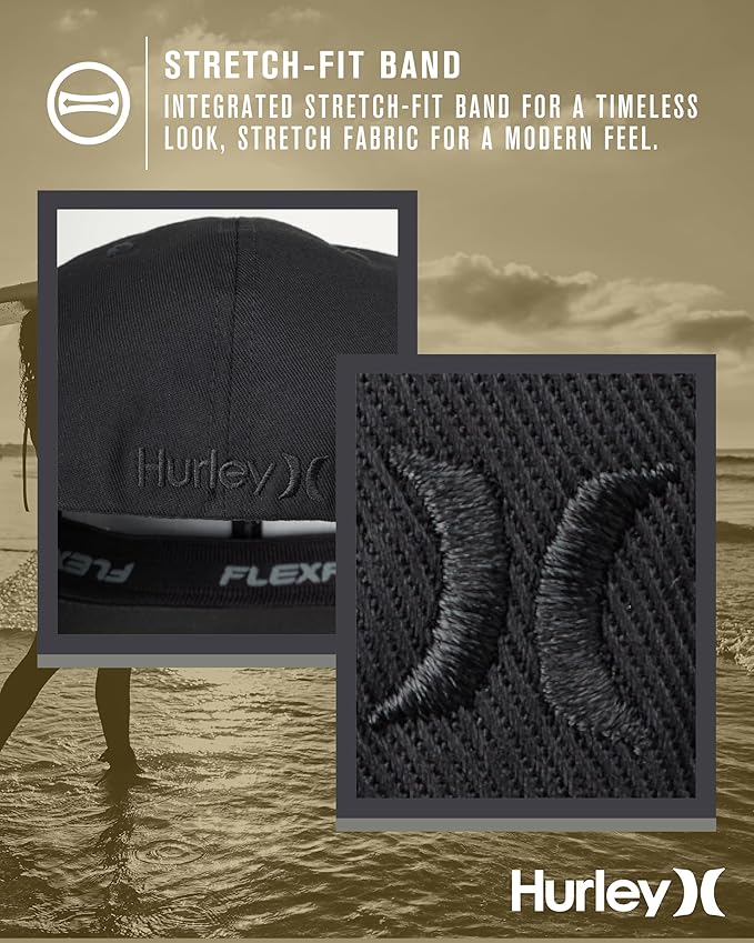 Hurley Mens Baseball Cap - Curved Brim Flexfit Ball Cap, Moisture Wicking Breathable Fitted Hat for Men