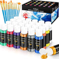 Acrylic Paint Set With 12 Brushes, 24 Colors Art Craft Paints by Caliart