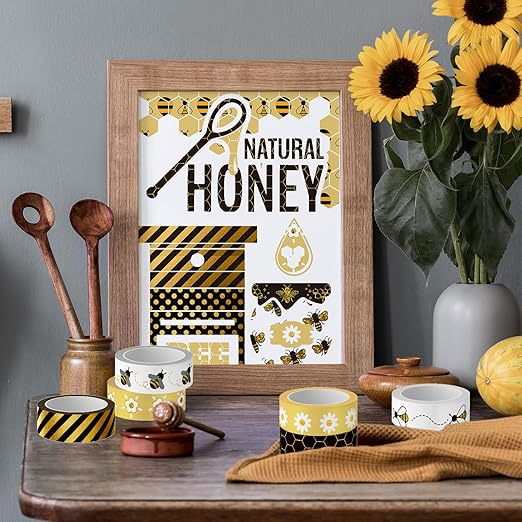 Whaline 12 Rolls Bee Washi Tape Foil Gold Honey Bee Washi Masking Tape 15mm - Image 7