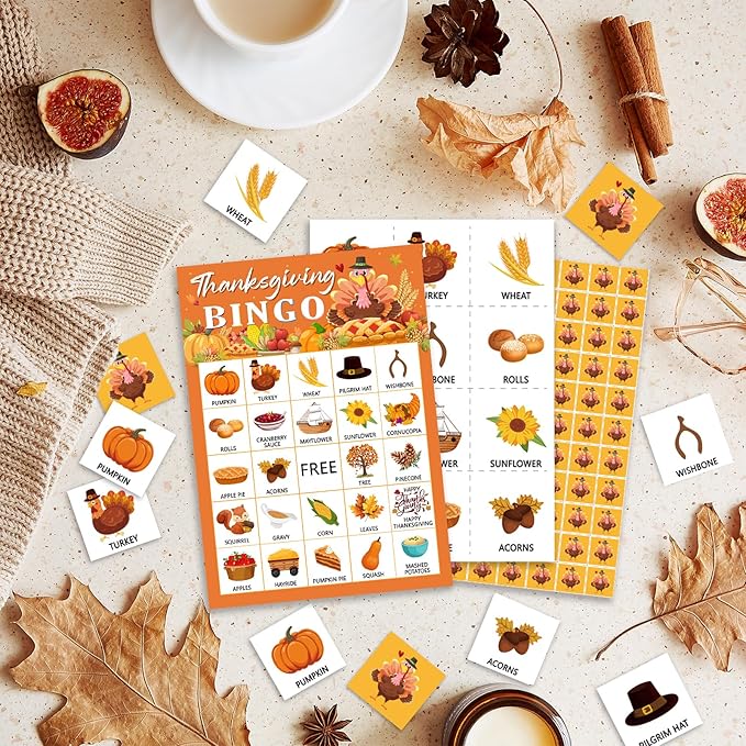 Thanksgiving Bingo Game Cards, Autumn Party Games, 24 Players Thanksgiving - Image 6