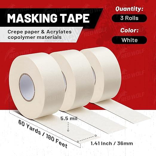 RED WOLF 1.41" x 60 Yards Masking Tape 3 Pack, General Purpose - Image 7