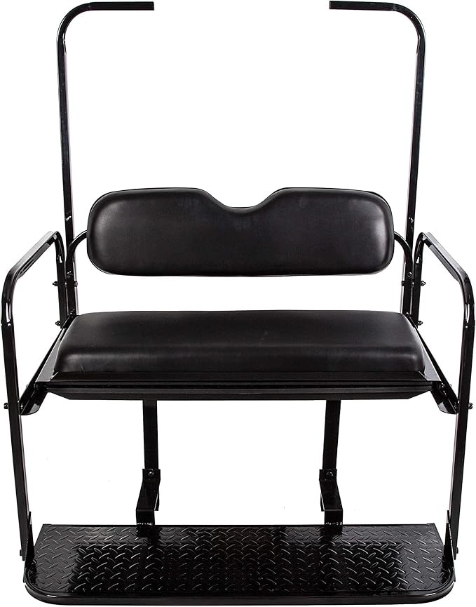 ECOTRIC Golf Cart Folding Rear Seat Kit W/Grab Bar Compatible with 1994.5-Up EZGO TXT Models Back Flip Seat Black