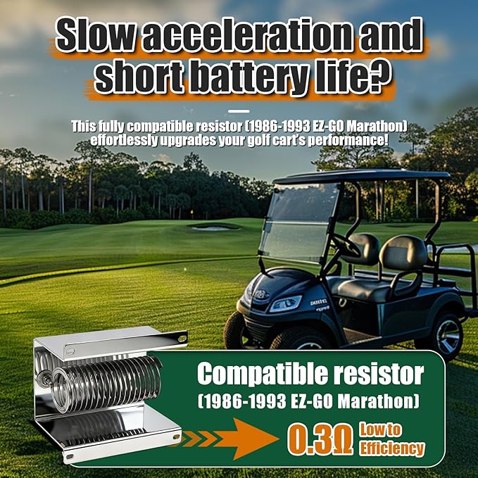 Golf Cart IPC Power Resistor Assembly - Upgrade Replacement for 28197G01,Compatible with 1986-1993 EZ-GO Marathon Golf Carts,0.3Ω Edge Resistor for Resistor Style Speed Controllers