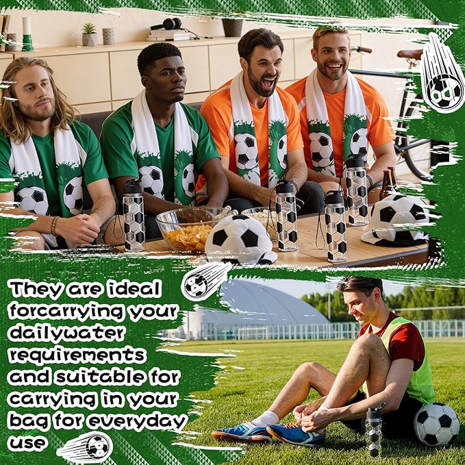 Reallnaive 24 Pcs Sports Water Bottle Cooling Towel Set Include 12 Reusable Sports Squeeze Water Bottle 12 Ice Towel Breathable 40"x12" Cooling Towels for Soccer Team Gift (Soccer)