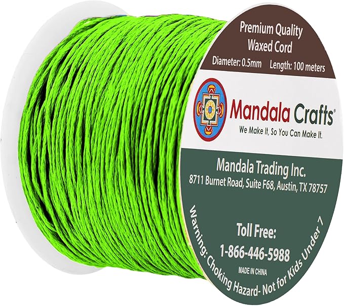 Mandala Crafts 0.5mm 109 Yards Lime Green Cotton Waxed Cord - Image 2