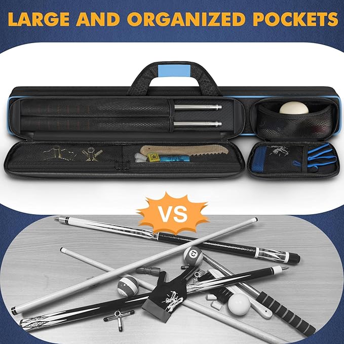 PEKREWS Pool Cue Case, Pool Stick Case 2x2 Holds 2 Sticks with 2 Accessory Zipper Pockets, Sturdy Polyester Pool Cue Carry Bag with Shoulder Strap Handle, Soft Billiard Cue Sling Bag for Men and Women