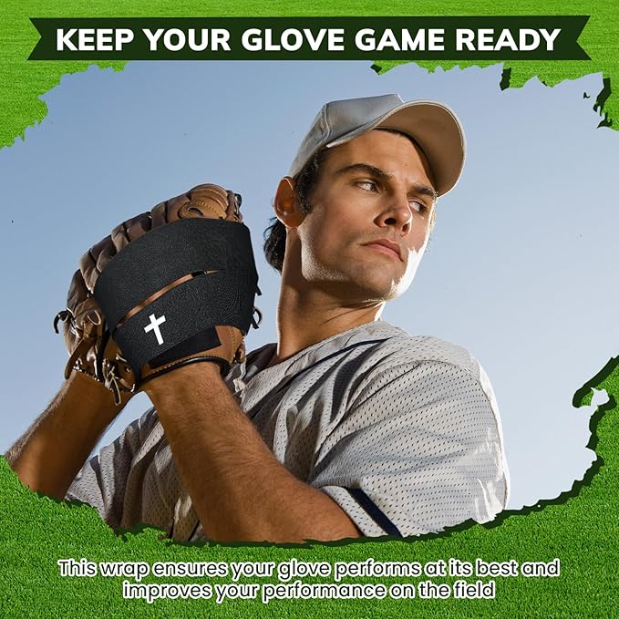 Simgoing Christian Cross Softball Glove Wrap with Bible Verse Speeds Up Break in Process Baseball & Softball Elastic Mitt Glove Strap Band Keep Pocket Formed Ideal for Players of All Ages