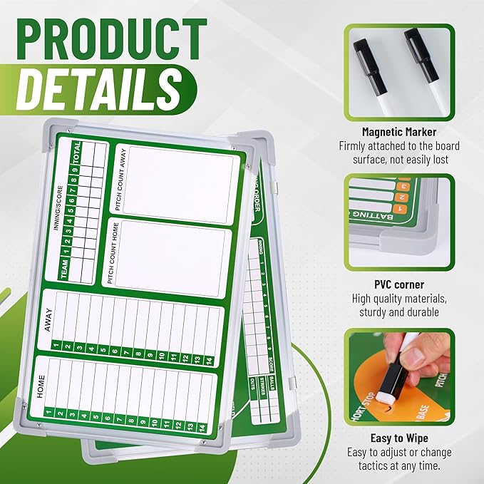 ZPU Magnetic Baseball Lineup Board for Dugout, Baseball/Softball Clipboard for Coaches, Baseball Coaching Board with Dry Erase, Marker pens, Magnets & Storage Bag